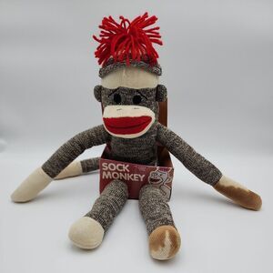 Schylling M Sock Monkey Classic Retro Toy Brown Big Lips 20" Tall  Plush Stuffed
